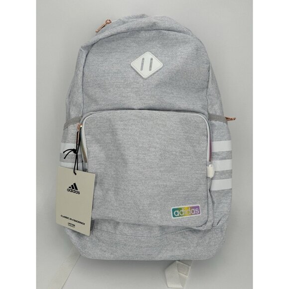 adidas Girl's Classic 3S 4 Backpack Heather Gray/Rainbow Trim - Fits Laptop - Picture 1 of 12